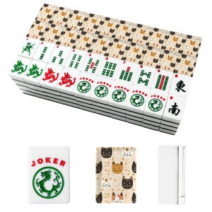 Amerikanskt Mahjong-plattset 166 delar – Katttecknad Mahjong-spelset i akryl med premiumplattor och jokrar