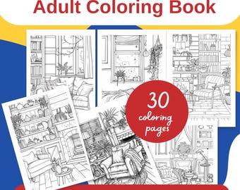 Cozy Rooms Coloring Book for Adults | 30 Relaxing Cozy Interiors | Stress Relief Printable PDF