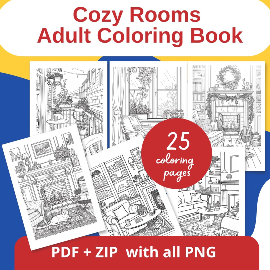 Cozy Home Coloring Pages | 25 Relaxing Interior Scenes | Adult Stress ...