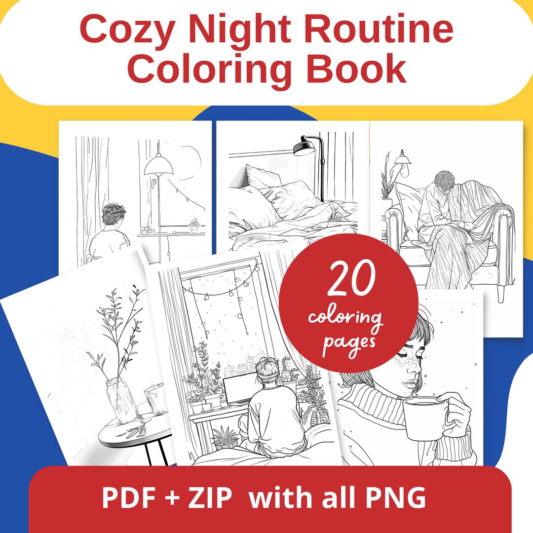 Night Routine Color Cartoon Cozy Night Routine Coloring Book | Evening Cozy Pages | Printable PDF ...