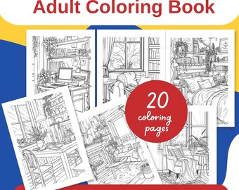 Minimal Cozy Rooms Coloring Book | 20 Calm Home Interiors | Simple Line Art | Printable PDF
