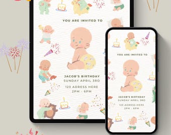 Personalized Baby Birthday Invitation, Custom Invitation, Instant download, Digital Invite, Made For You