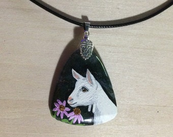 Ready to ship, dairy goat pendant necklace, hand painted gemstone, goat necklace, dairy goat, one of a kind,