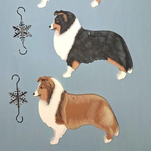 Hand Painted Sheltie Ornament: Can personalize, Double-Sided Shetland Sheepdog with Snowflake Hook,