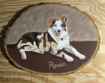 For new custom painting on log cut/bark trim various sizes, hand painted, pets portrait, dog, cat, horse, farm animal, cow,  goat,