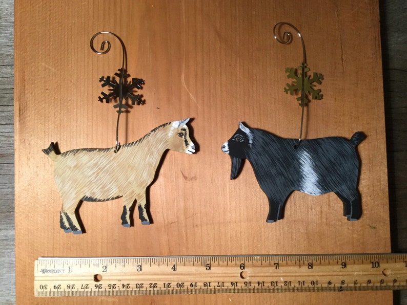 2 Pygmy goat ornaments tree decorations Hand painted Wood Etsy