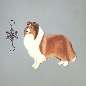 Hand Painted Sheltie Christmas Ornament: Can personalize, Shetland Sheepdog Double-Sided Decor