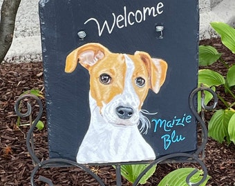 For new custom painting, 12" Slate, pet painting, outdoor or indoor 12 inch slate, welcome slate or pet loss memory, cat or dog,