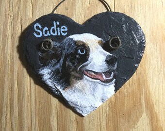 Heart Slate for new custom order, pet ornament, all breeds of dogs, cat, painting on slate, heart shaped slate painting, aussie, poodle,