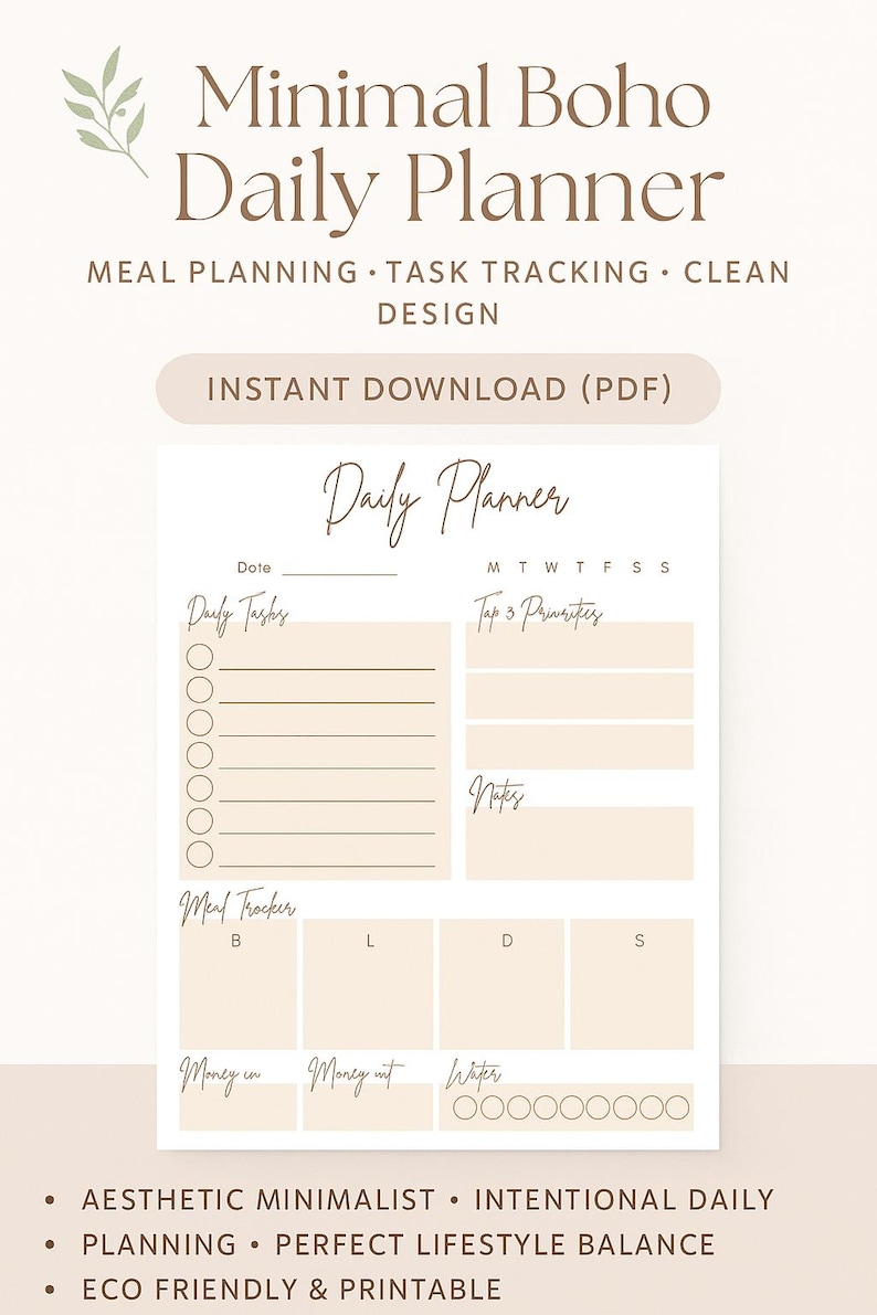 Minimalist Boho Daily Planner Printable | US Letter (PDF) - Etsy