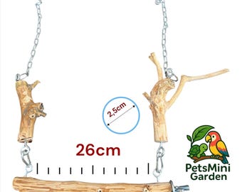 Wandelbare Olivenholz Vogelschaukel Sitzstange | Natürliches, unbehandeltes Holz für Papageien