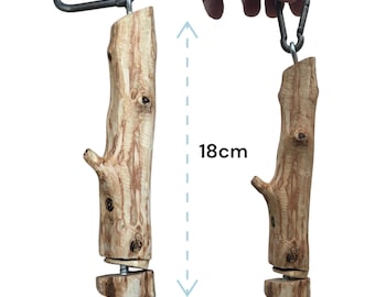 Lot de 2 oiseaux en bois d'olivier faits main - Accessoires naturels pour cage à mâcher pour perroquets