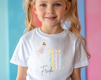 4. Geburtstag Shirt, Fee T-Shirt, personalisierbar, Birthdayshirt, Geburtstagskerzen, Little Fairy, Birthdayparty, Geburtstagskind, Geschenk