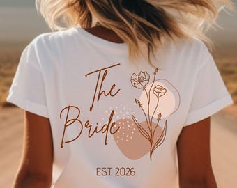 Boho Junggesellinnenabschied • JGA Shirt Frauen • The Bride & Bride Club • Est. Datum • Florales Blumen Motiv • Boho Wedding Tshirt