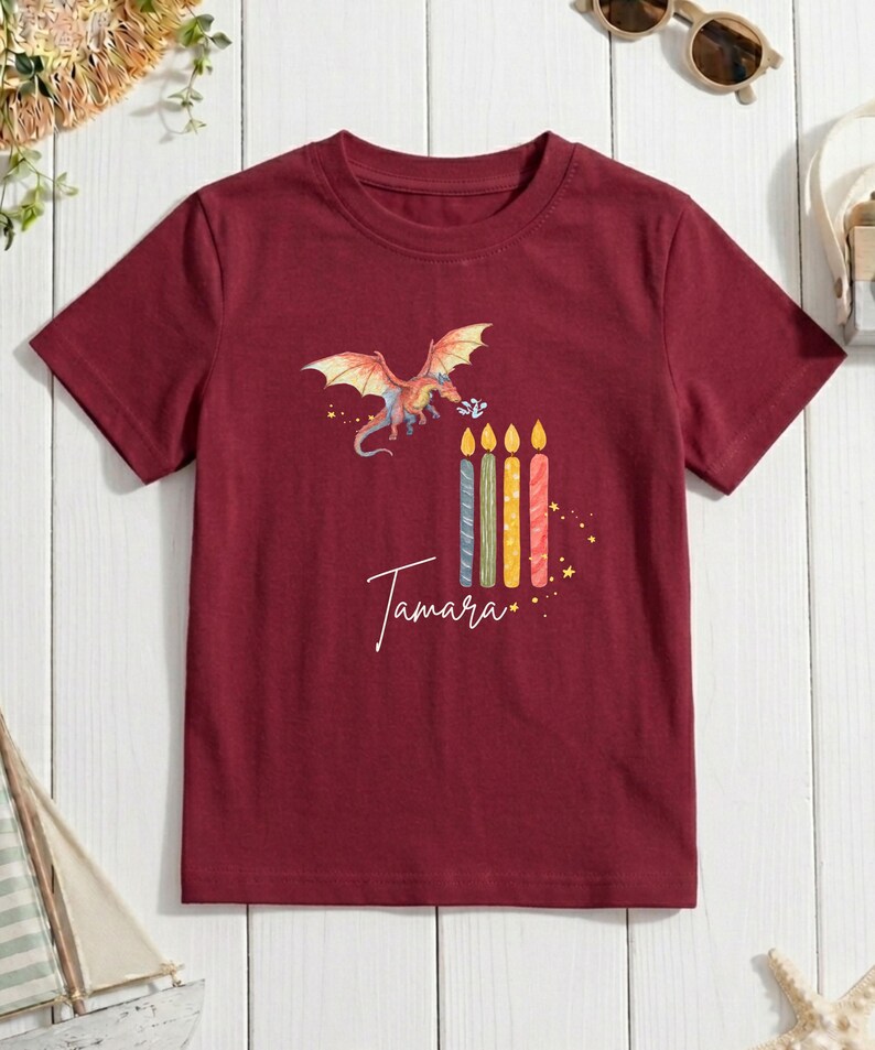 4. Geburtstag Shirt, Drache T-Shirt, personalisierbar, Birthdayshirt, Geburtstagskerzen, Flying Dragon, Geburtstagsparty, Ich bin schon groß image 1