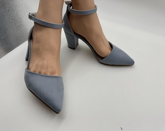 dusty blue casual shoes , blue woman shoes ; woman shoes ; block heel shoes ; high heels ;wedding shoes ; bridal shoes ; woman's shoes
