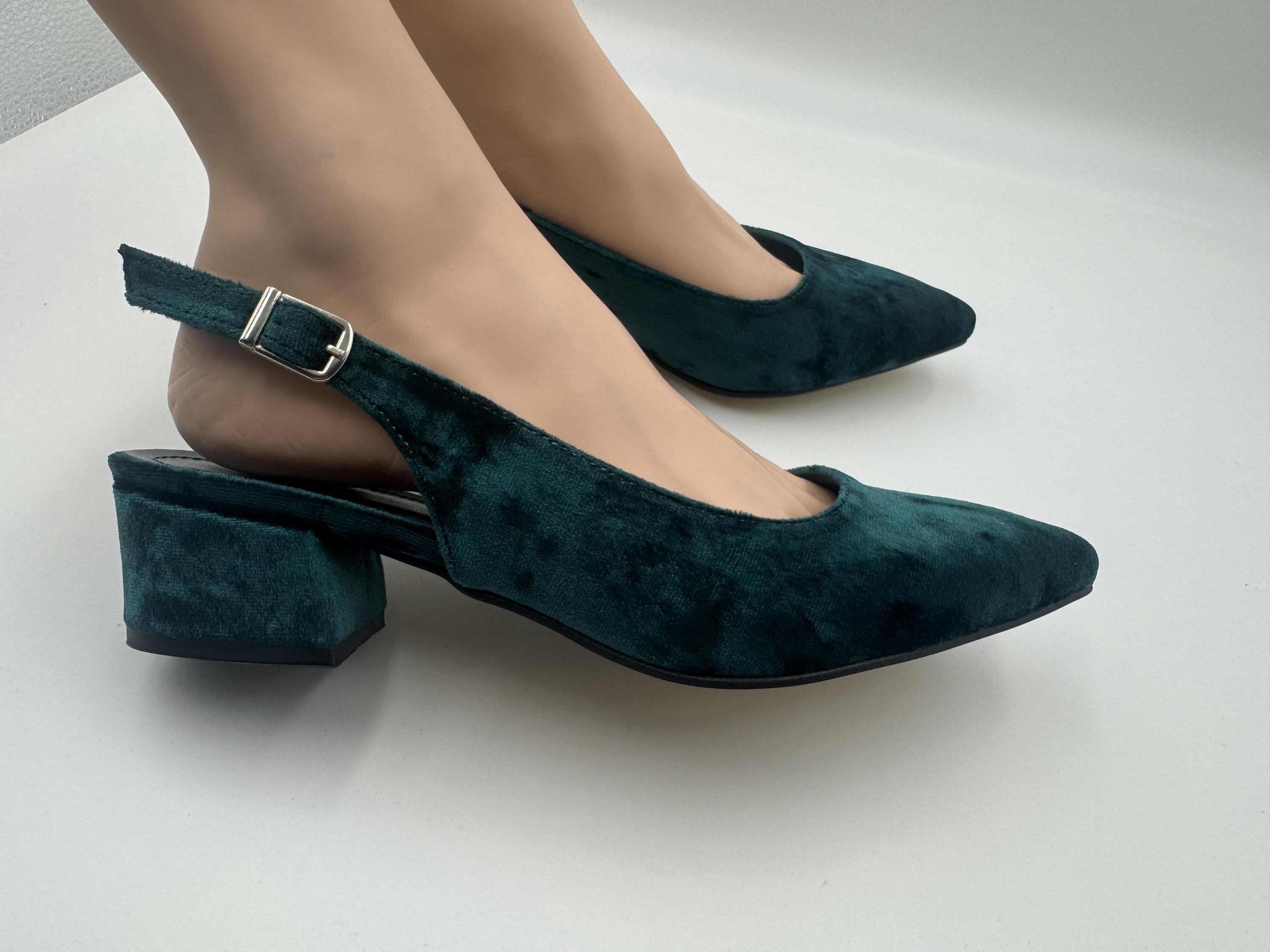 Zapatos de tacón de bloque de terciopelo verde hechos a mano, zapatos abiertos para mujer; zapatos de mujer; zapatos de boda; zapatos de novia; zapato