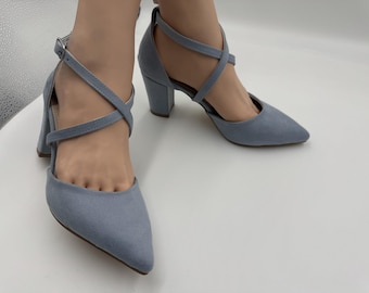 dusty blue casual shoes , blue woman shoes ; block heel shoes ; high heels ;woman shoes; wedding shoes ; bridal shoes ; woman's shoes