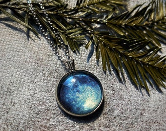 Moon Necklace Blue moon pendant Full Moon charm Once in a blue moon Jewelry, Nature theme Celestial necklace, Best friend Christmas gift