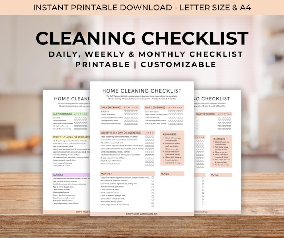 Home Cleaning Checklist Printable | Daily, Weekly, Monthly Cleaning ...