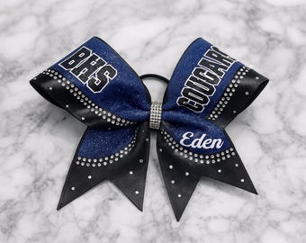 Satin and Glitter Personalized Competition Cheerleading Bow with Rhinestones
