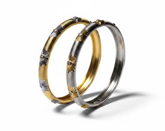 Two Tone Brass Bangles, Gold & Silver Stackable Bracelets, Mixed Metal Bangle Set, Everyday Jewelry