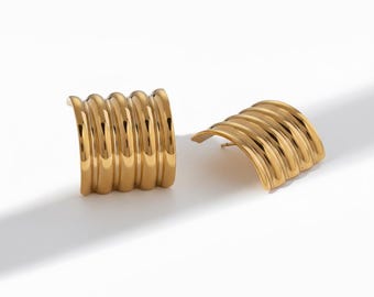 Gold Plated Brass Panel Earrings, Statement Gold Earrings, Bold Geometric Earrings, Gift for Her