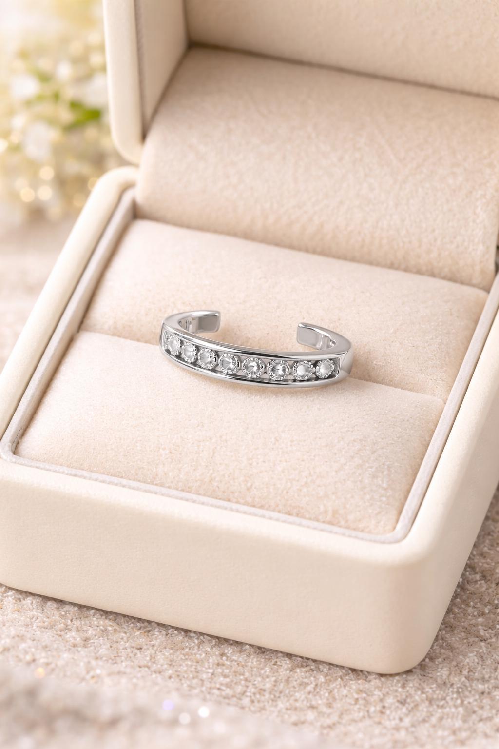 Sterling Silver Channel Set CZ Toe Ring | Rhodium Plated | Adjustable ...