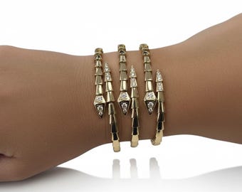 14K Gold Snake Wrap Bangle Bracelet | Coiled Serpent Cuff | Statement Gold Bracelet for Women | Luxury Snake Jewelry | Bold Fashion Bracelet