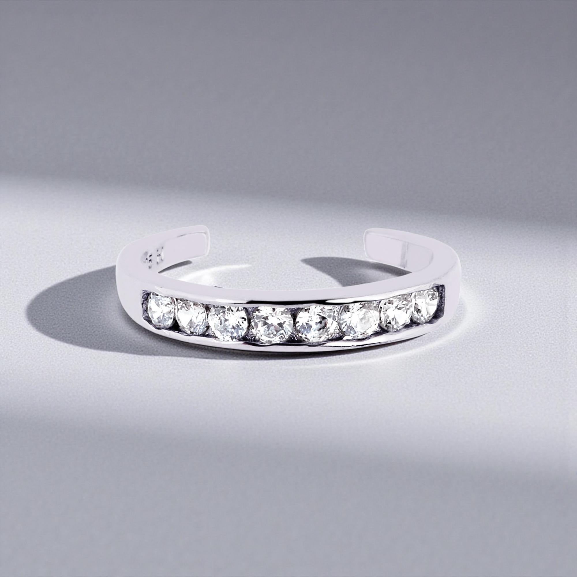 Sterling Silver Channel Set CZ Toe Ring | Rhodium Plated | Adjustable ...