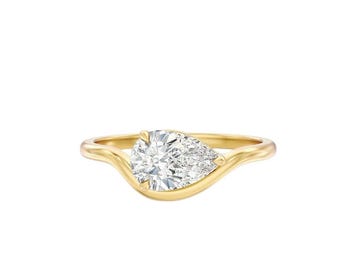 14k Gold Pear Lab Diamond Pinky Ring, Dainty Promise Ring