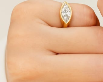 14K Gold Marquise Lab Diamond Pinky Ring | IGI Certified