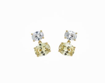 Yellow CZ Drop Earrings, 925 Sterling Silver Oval Cubic Zirconia Dangle Earrings, Gift for Her