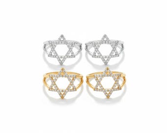 Star of David Ring, Gold Vermeil Sterling Silver Ring with CZ Diamonds, Jewish Jewelry, Magen David Gift for Her
