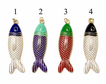Colorblock Fish Charm, Enamel Fish Pendant, Gold Plated Charm for Necklace or Bracelet, Ocean Inspired Jewelry Making