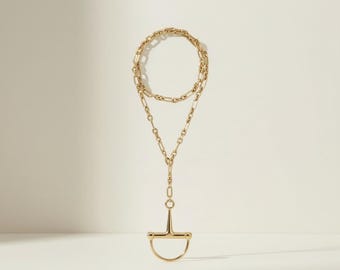 Chunky Gold Horseshoe Necklace for Women, Large Statement Necklace, Convertible Fashion Jewelry, Trendy Layering, Lucky Horseshoe Pendant
