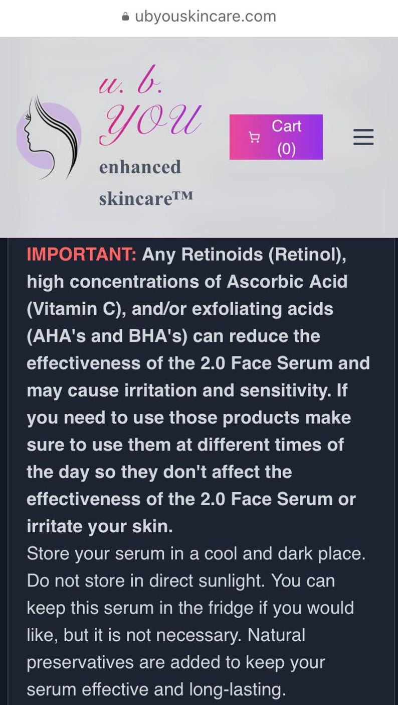 Peut inclure: Capture d'&eacute;cran d'un site web avec le logo "u. b. YOU" pour les soins de la peau, avec le profil d'une femme dans un cercle violet. Le texte "enhanced skincare" est en dessous du logo. Une ic&ocirc;ne de panier et une ic&ocirc;ne de menu sont &eacute;galement visibles.