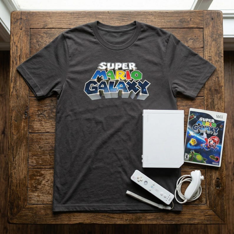 Camiseta com estampa do Super Mario Galaxy | Camiseta retrô de jogos da Nintendo imagem 4