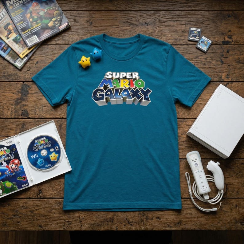 Camiseta com estampa do Super Mario Galaxy | Camiseta retrô de jogos da Nintendo imagem 3