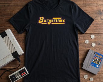 BurgerTime Retro Arcade Logo Tee | 80s Classic Gaming Shirt | Peter Pepper Mascot Graphic