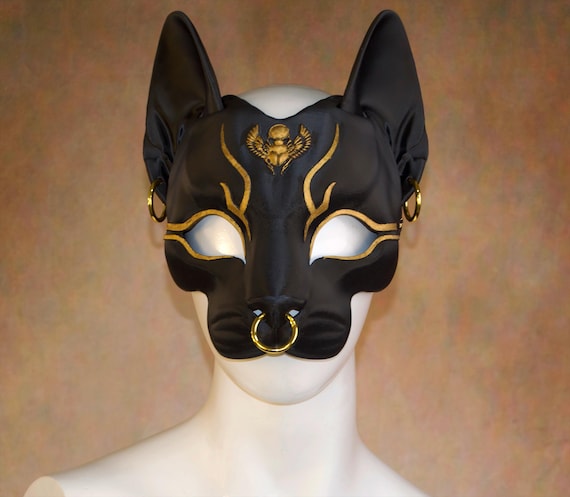 Deluxe GILDED Bastet Half Mask Egyptian Deity Feline Lightweight