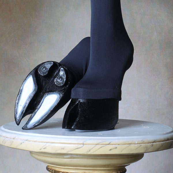 Zapatos unisex con pezuñas hendidas y mallas altas hasta el muslo, color NEGRO