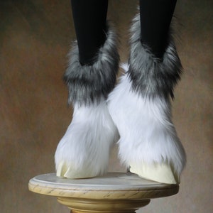 Creature Feet Unisex Dual Colored Faux Fur Feathered CLOVEN Hooves