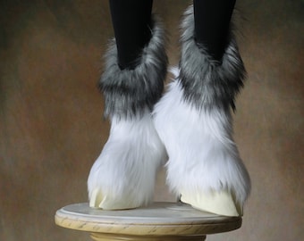 Creature Feet Dual Colored Faux Fur Feathered CLOVEN Hooves