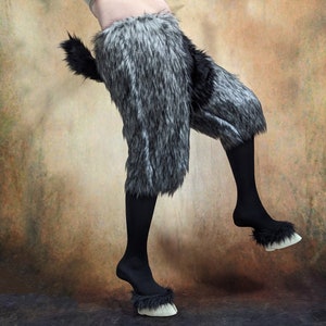 Creature Feet CLOVEN Hooves with Faux Fur Pants, Short Tail, and Leggings