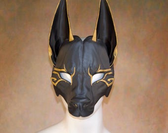 Deluxe GILDED Anubis Half Mask Egyptian Deity Canine Lightweight