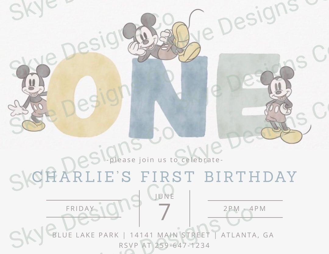 Mickey Mouse First Birthday Invitation (editable Canva Template) - Etsy