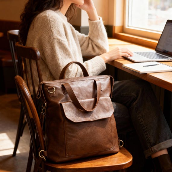 Brown Leather Backpack | Handmade Convertible Leather Bag - Etsy display picture 3