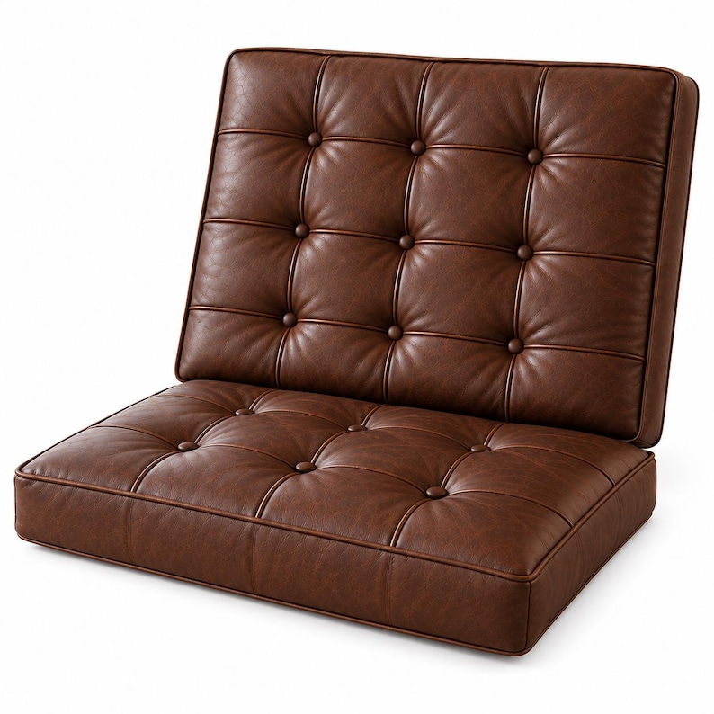 Custom Genuine Leather Barcelona Chair Cushions, Tufted Seat & Back Set ...