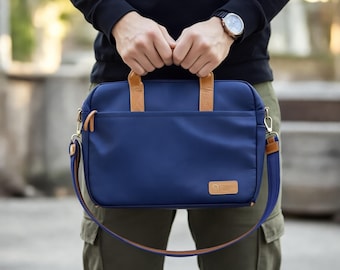 Navy Laptop Briefcase with Shoulder Strap